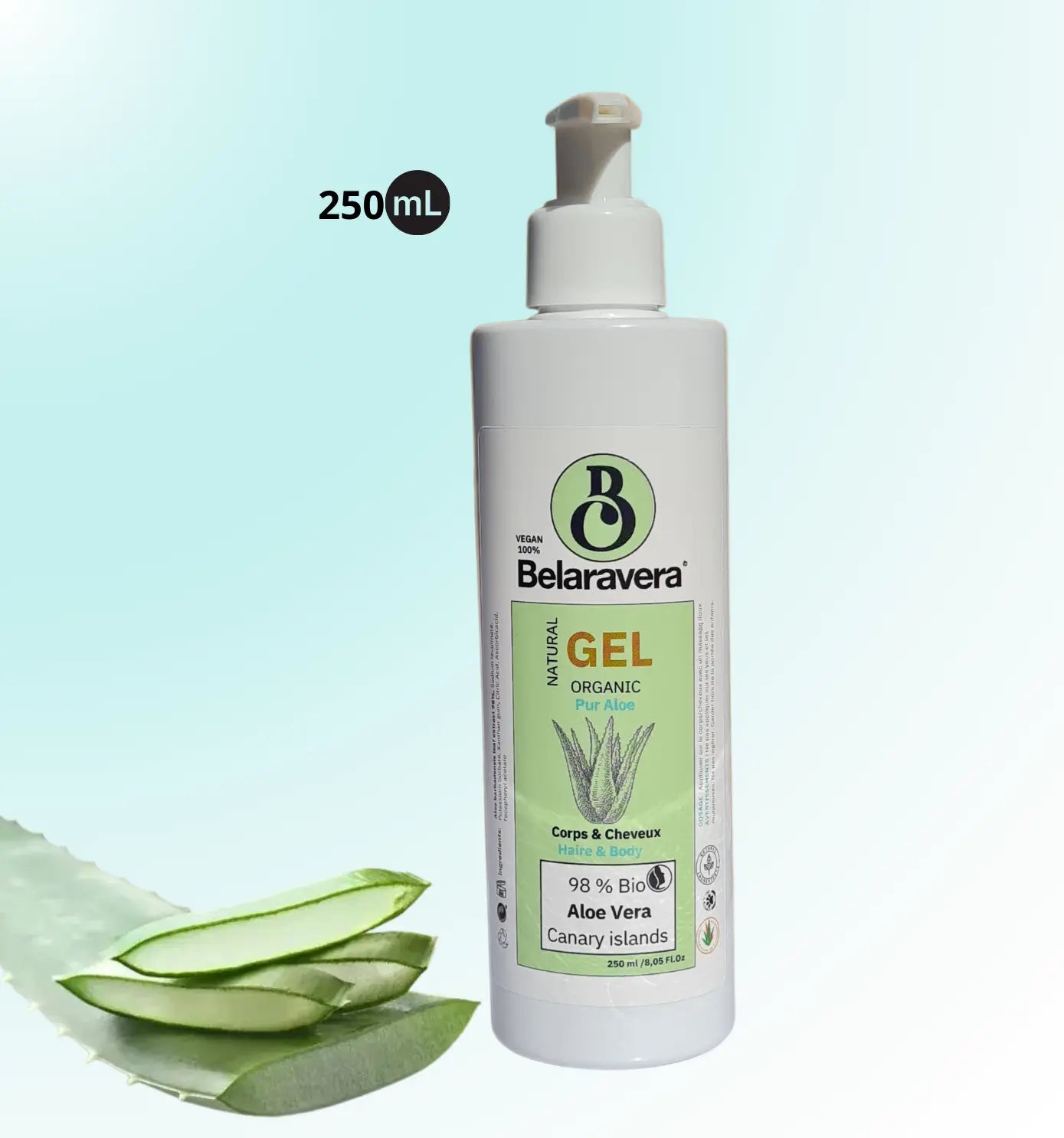 Gel Naturel Belaravera à la pulpe naturelle pure d’aloé véra